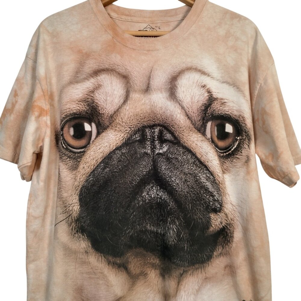 The Mountain Pug Face Shirt Large Beige Tie Dye Puppy Animal Graphic